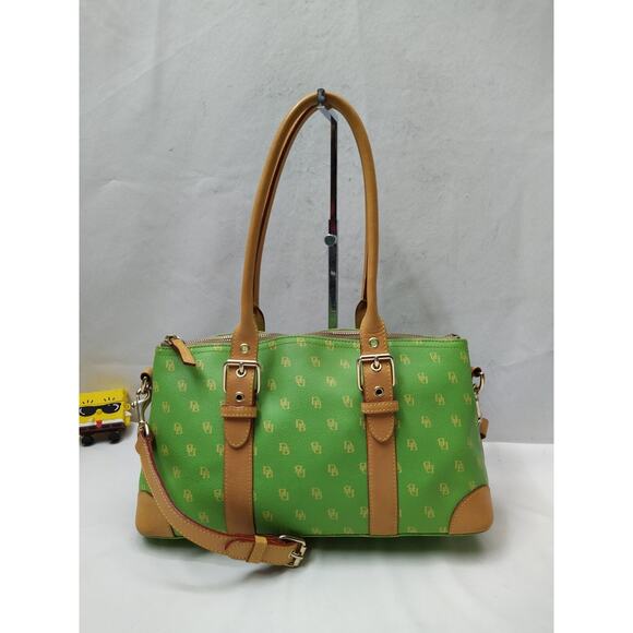 Dooney & Bourke Green Coated Canvas Leather Trim Double Handles Shoulder Bag - Picture 1 of 16